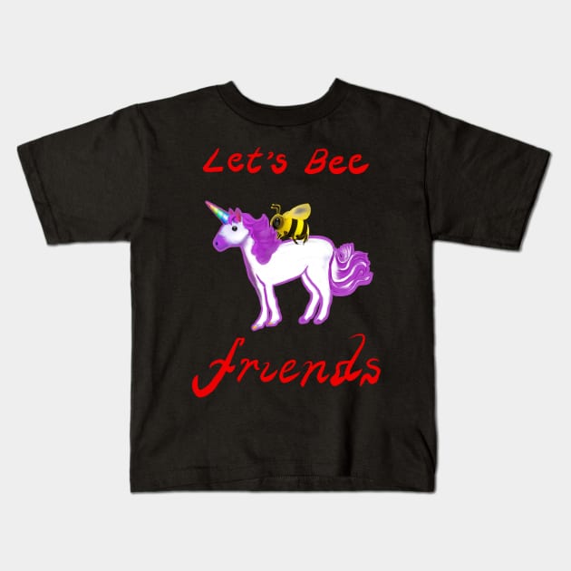 Bee themed gifts for women, men and kids. Let’s Bee friends - honey bee and Rainbow horned unicorn celebrate friendship save the bees Kids T-Shirt by Artonmytee